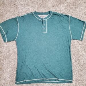 Rustic Ridge Green Tan Stitch Short Sleeve Half Button Mens Shirt XL  Good pre o